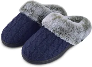 Parlovable Women's Fuzzy House Slippers Warm Soft Memory Foam Bedroom Shoes Slip on Cable Knit Rubber Sole Indoor