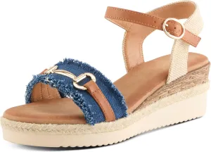 PATRIZIA Women's LEMIRE Buckle Platform Wedge Sandals - Faux Cork and Braided Rope Details, Cushioned Footbed for Comfort