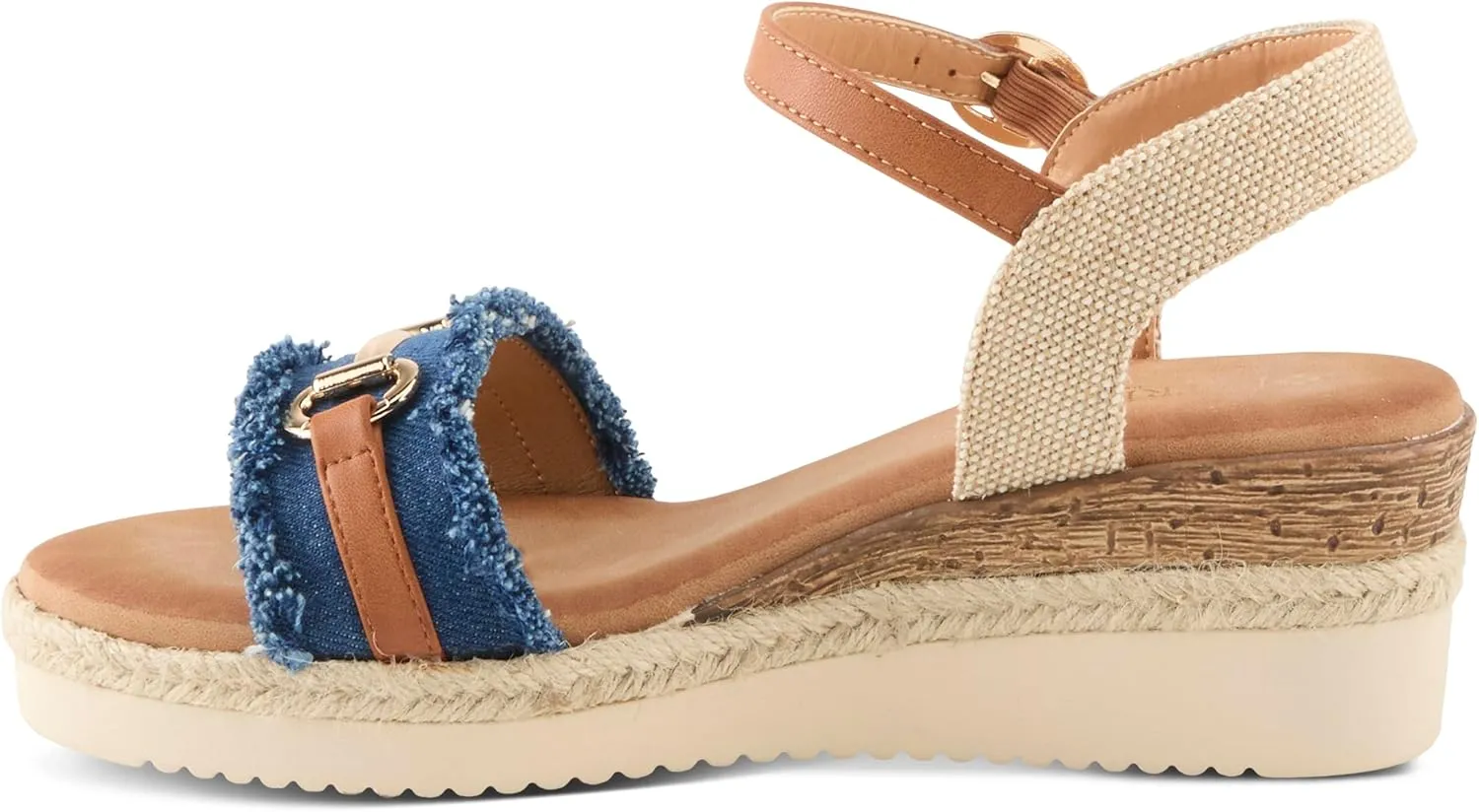 PATRIZIA Women's LEMIRE Buckle Platform Wedge Sandals - Faux Cork and Braided Rope Details, Cushioned Footbed for Comfort