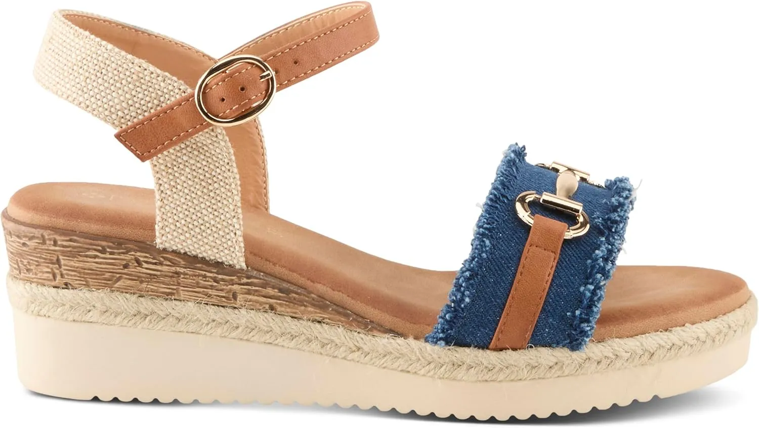 PATRIZIA Women's LEMIRE Buckle Platform Wedge Sandals - Faux Cork and Braided Rope Details, Cushioned Footbed for Comfort