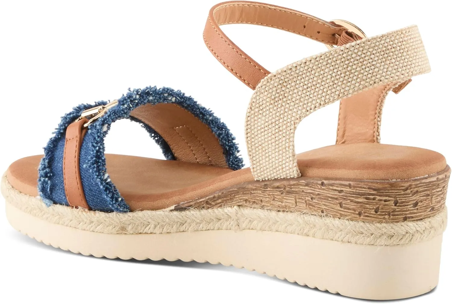 PATRIZIA Women's LEMIRE Buckle Platform Wedge Sandals - Faux Cork and Braided Rope Details, Cushioned Footbed for Comfort