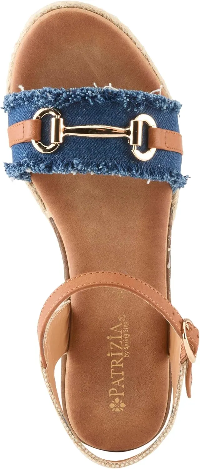 PATRIZIA Women's LEMIRE Buckle Platform Wedge Sandals - Faux Cork and Braided Rope Details, Cushioned Footbed for Comfort