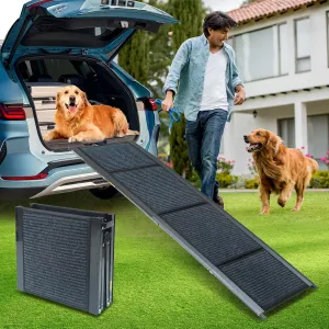 PawStep 63” Foldable Aluminum Dog Ramp for Cars/SUV/Trucks – Non-Slip Surface, 250 lbs Capacity, Lightweight & Portable Four-Fold Design (Fits Pets