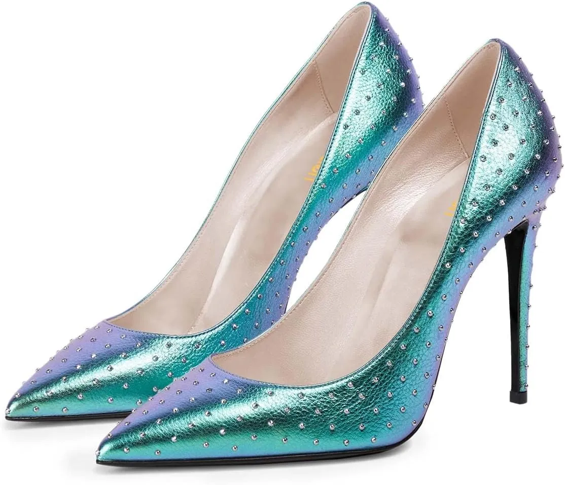 Pazzion Women's Sleek Closed Pointed Toe High Heel Pumps Fashion Slip On Thin Heeled Shoes for Outdoor Shopping Prom Size 4-16 US