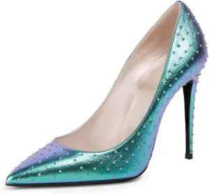 Pazzion Women's Sleek Closed Pointed Toe High Heel Pumps Fashion Slip On Thin Heeled Shoes for Outdoor Shopping Prom Size 4-16 US