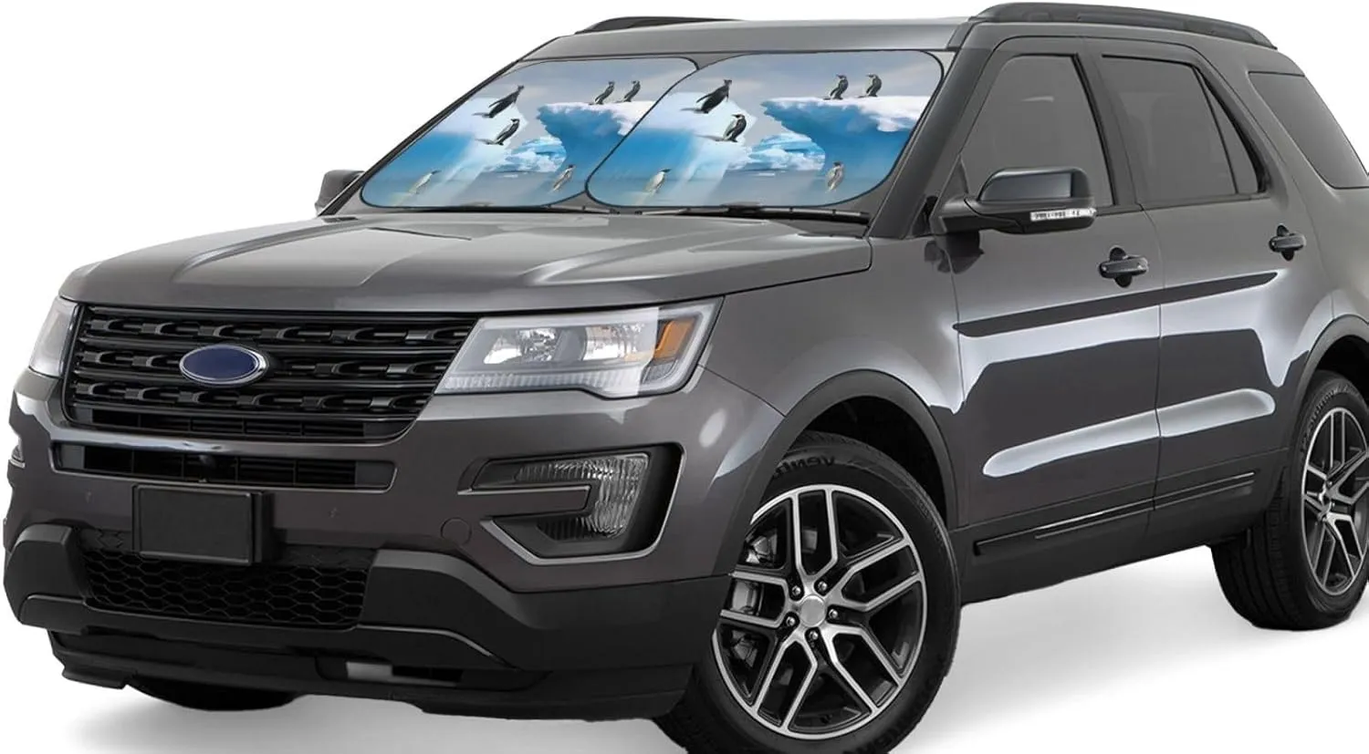 Penguins On The Iceberg Windshield Sun Shade 2 PCS Foldable Car Front Window Sunshade for Sun, Heat and UV Rays Auto Sun Blocker Visor Protector with Storage Bag for Cars, SUVs Small