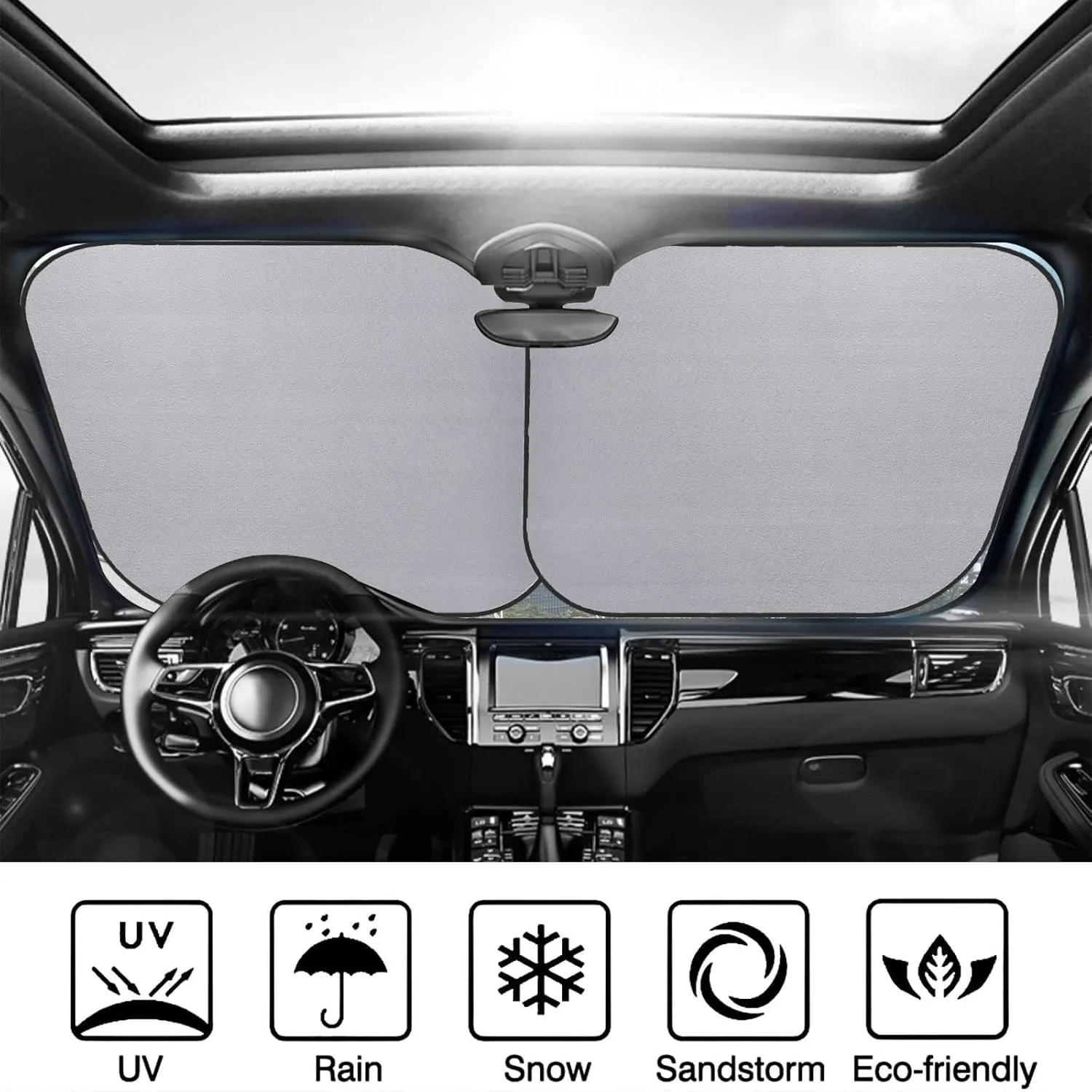 Penguins On The Iceberg Windshield Sun Shade 2 PCS Foldable Car Front Window Sunshade for Sun, Heat and UV Rays Auto Sun Blocker Visor Protector with Storage Bag for Cars, SUVs Small