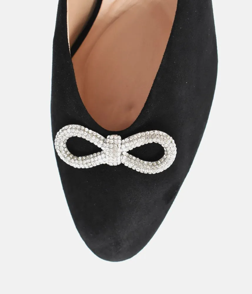 PieSanto Plush Black Suede Block Heel Slingbacks