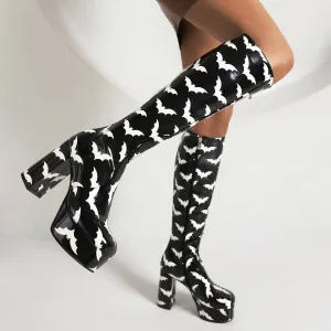 Platform Bat Shiny Knee Boots