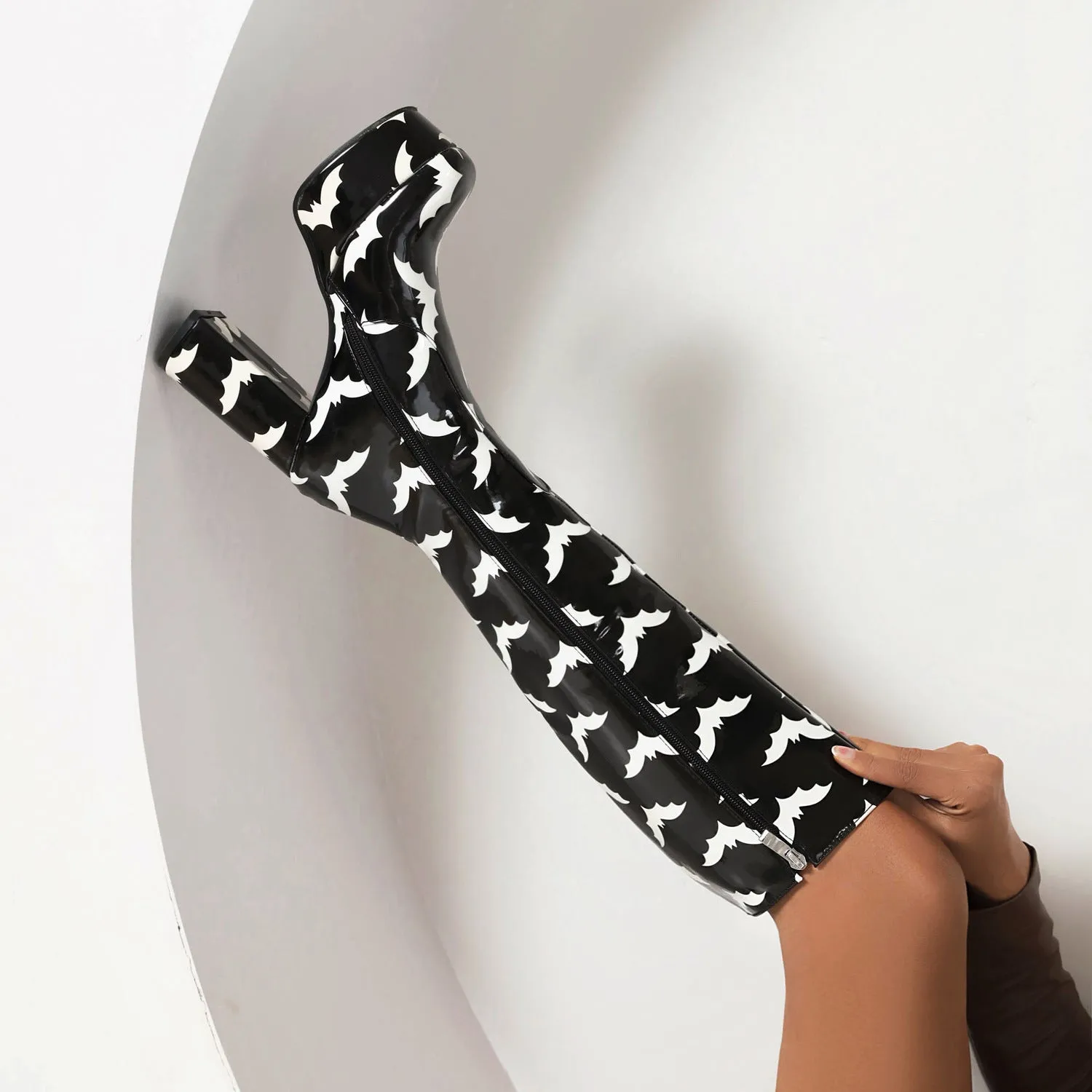 Platform Bat Shiny Knee Boots