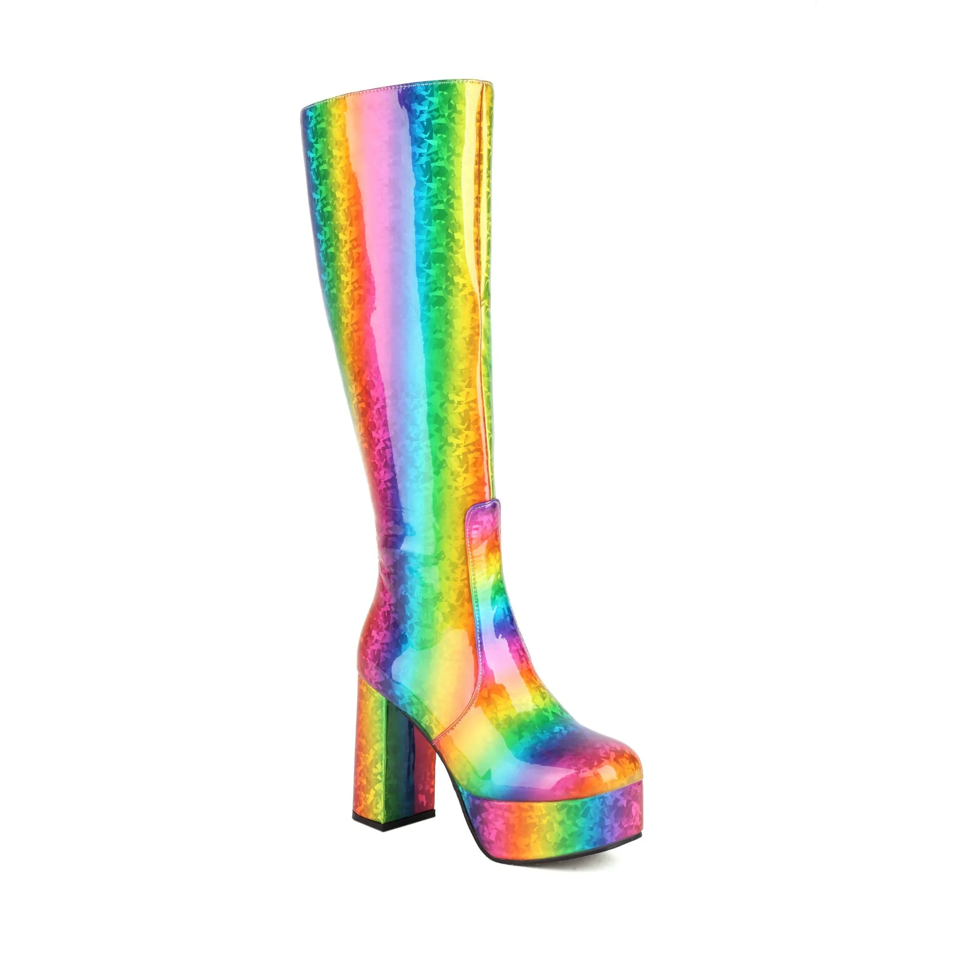 Platform Bat Shiny Knee Boots