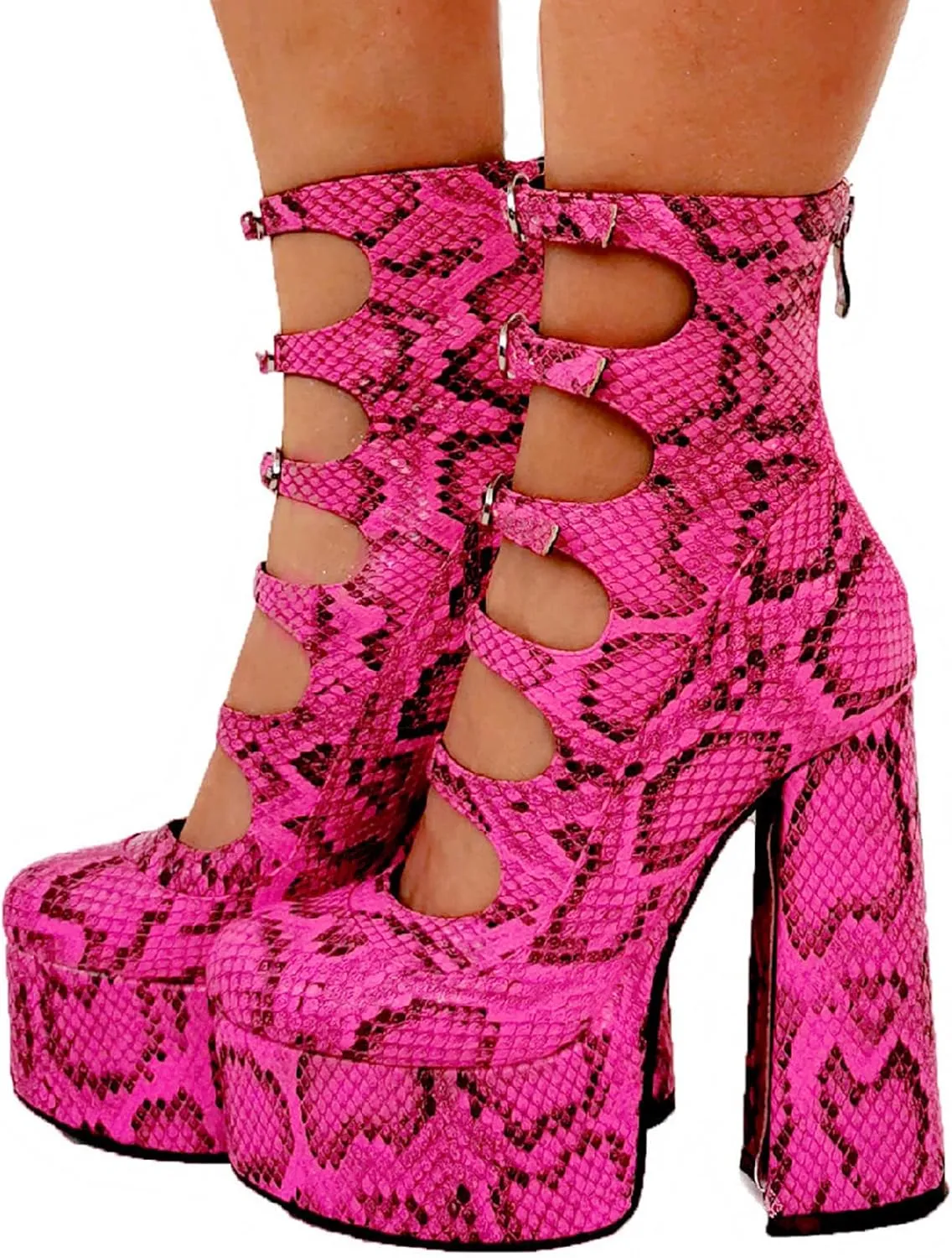 Platform Chunky Heels for Women Sexy Strappy Lace Up Platform Pumps