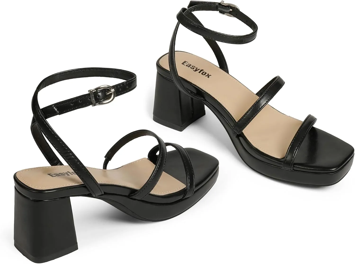 Platform Heels for Women Open Toe Chunky Heels Two Strap 7cm/2.76" Heeled Sandals