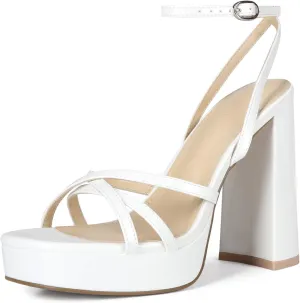 Platform Heels for Women Strappy Block Chunky High Heels Open Toe Ankle Strap Sandals Fashion Lace Up Wedding Party Evening Prom Dance Dress Shoes
