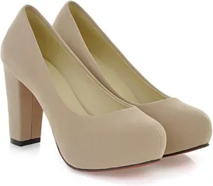 Platform Pumps Shoes for Women Round Toe Fashion Dress Slip On Chunky High Heels Comfort Closed Office Work Wedding Party Shoes-3 in Heel