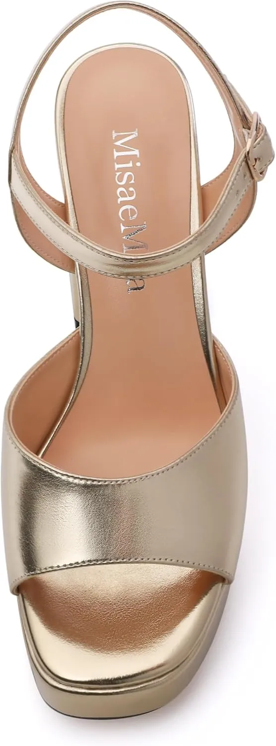Platform Sandals High Heels for Women Comfortable Chunky Heel Square Open Toe Pumps with Adjustable Ankle Strap Women's Wedding Party Pumps