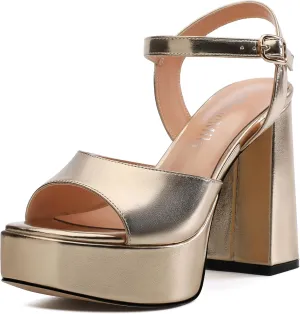 Platform Sandals High Heels for Women Comfortable Chunky Heel Square Open Toe Pumps with Adjustable Ankle Strap Women's Wedding Party Pumps