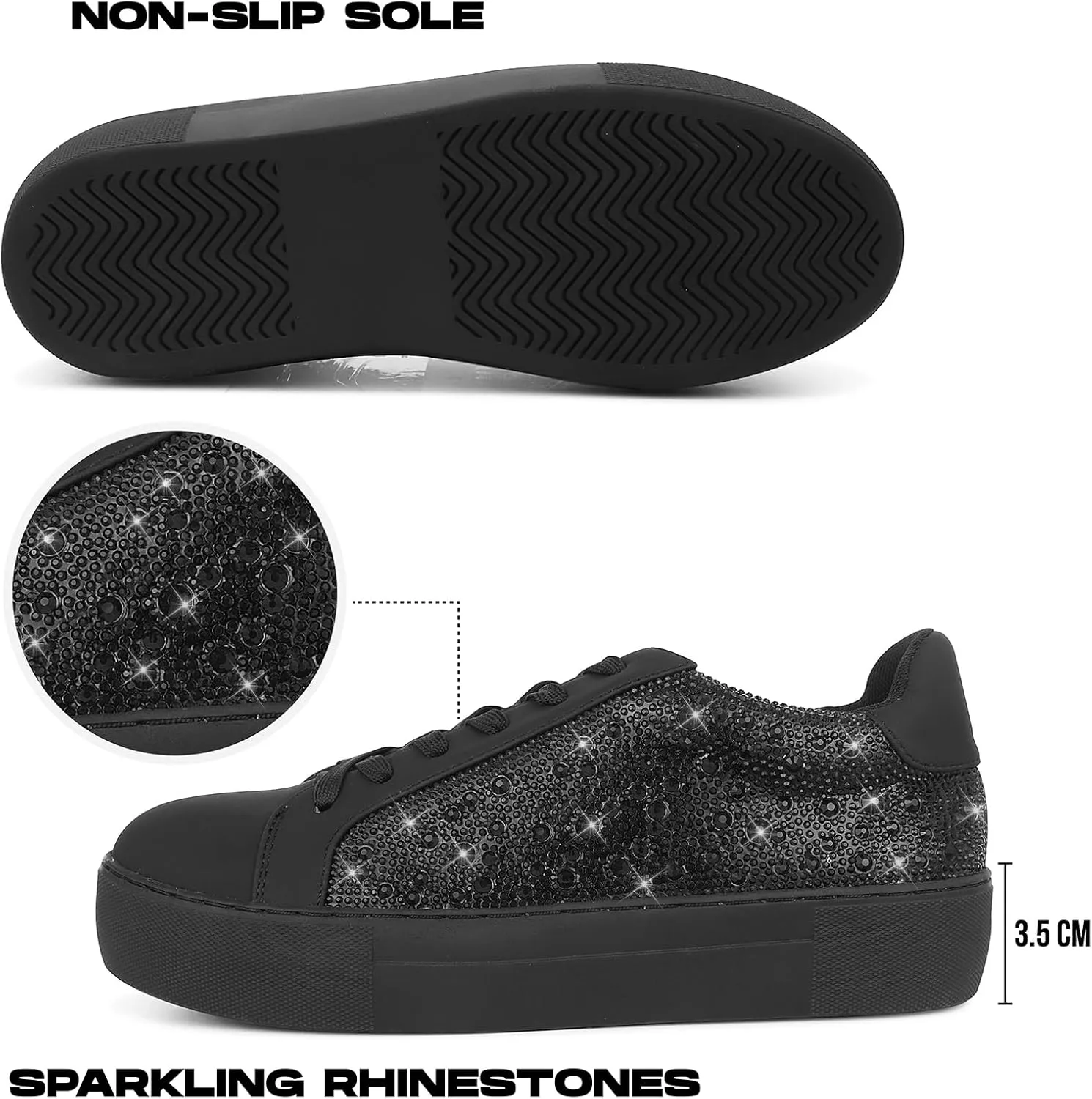 Platform Sneakers for Women Shiny Women’s Fashion Sneakers Low Top Lace Up Womens Walking Sneakers Glitter Sparkly Rhinestone Sneakers Casual Wedding Dressy Tennis Shoes