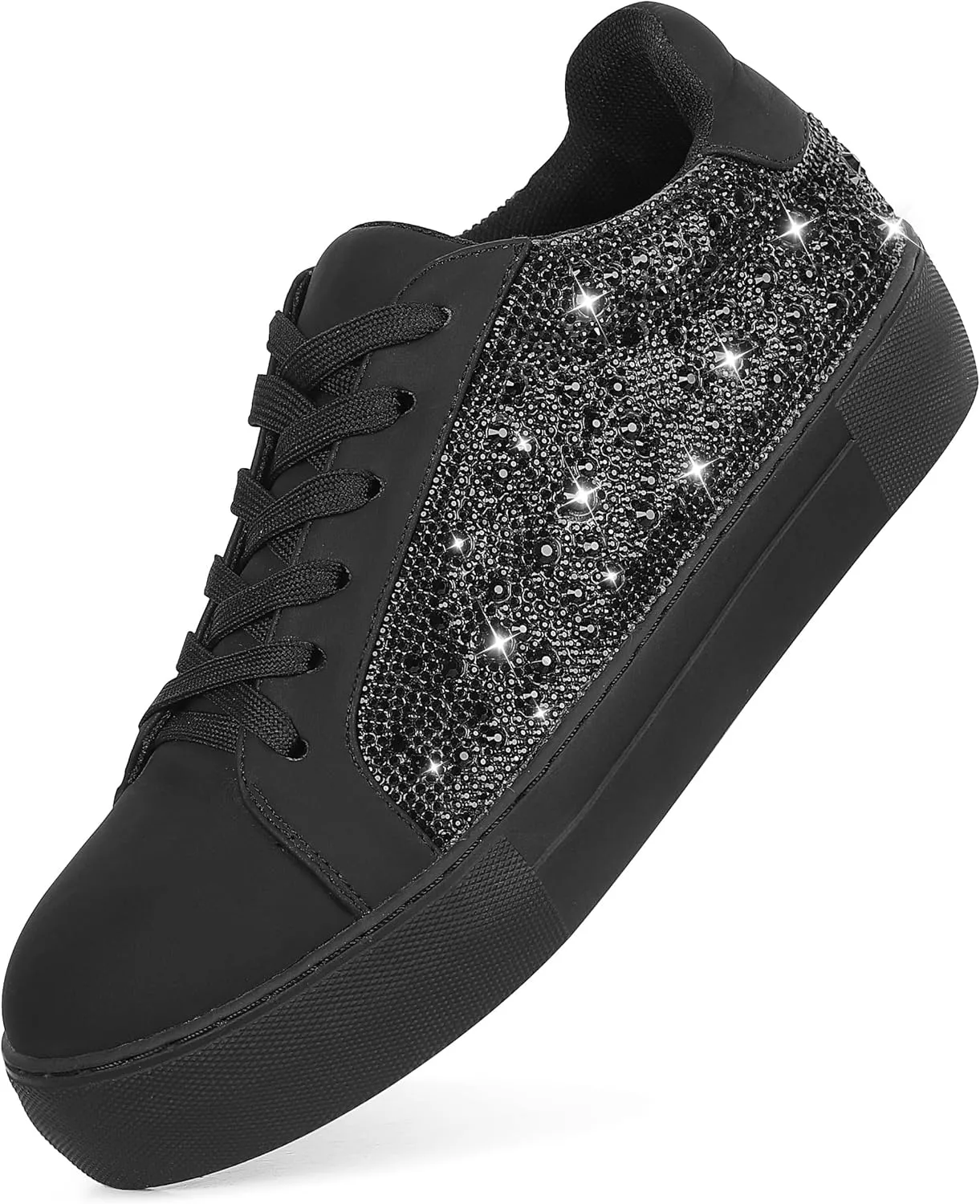 Platform Sneakers for Women Shiny Women’s Fashion Sneakers Low Top Lace Up Womens Walking Sneakers Glitter Sparkly Rhinestone Sneakers Casual Wedding Dressy Tennis Shoes