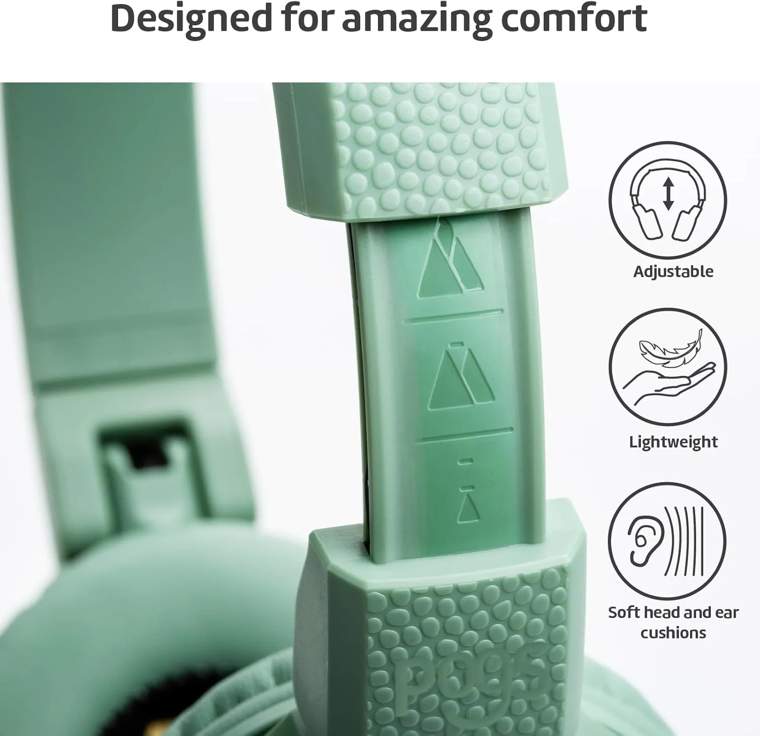POGS Kids Bluetooth Wireless Headphones | The Gecko 2 | Foldable, Durable Headphones for Kids 3  | Volume Limited 85 dB, Microphone | On-Ear | Wireless Music-Sharing Function (rGreen)