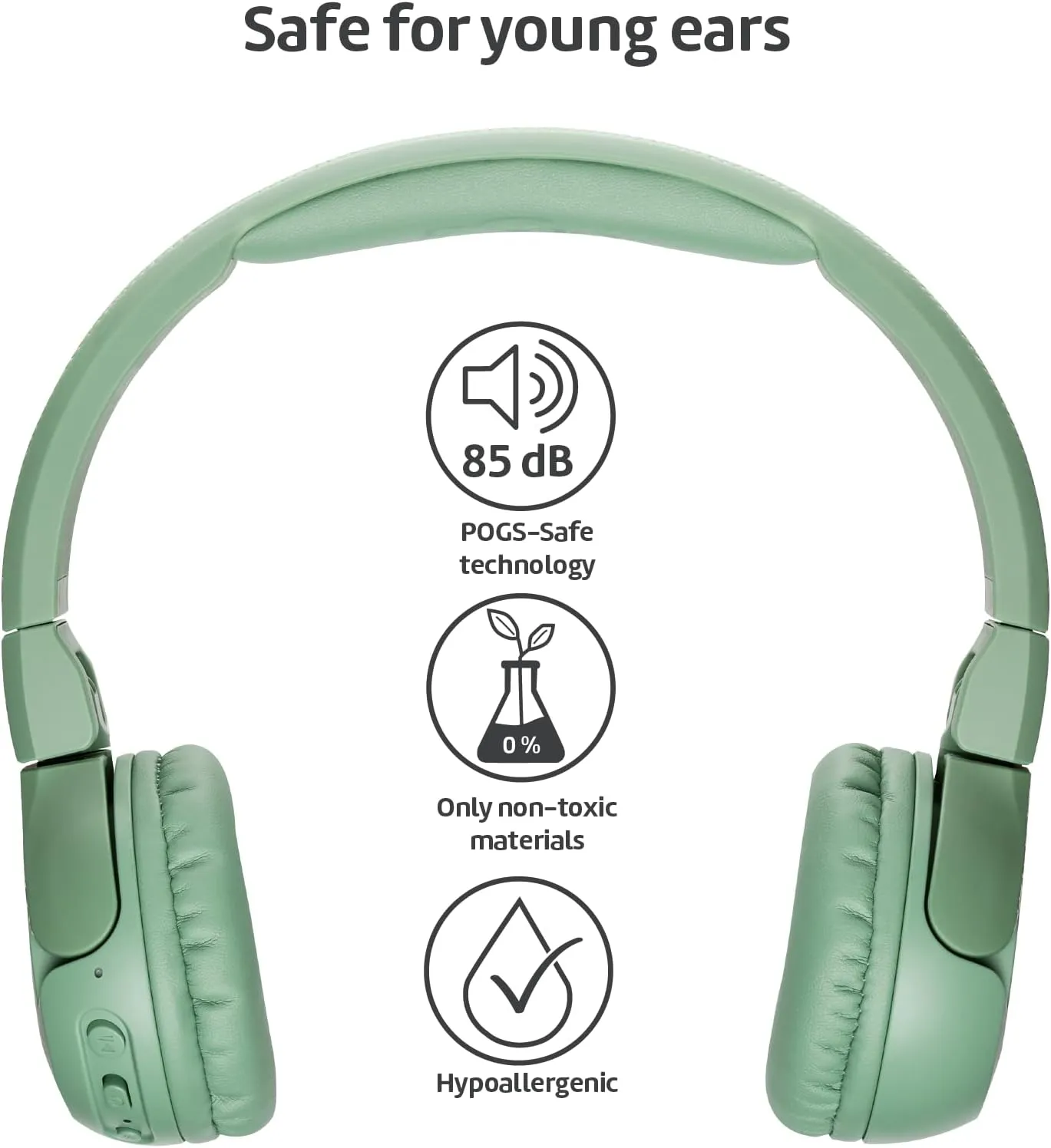 POGS Kids Bluetooth Wireless Headphones | The Gecko 2 | Foldable, Durable Headphones for Kids 3  | Volume Limited 85 dB, Microphone | On-Ear | Wireless Music-Sharing Function (rGreen)
