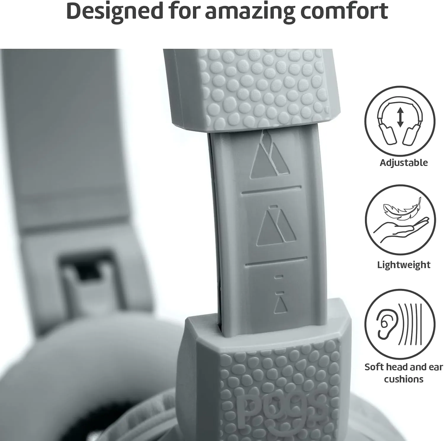POGS Kids Bluetooth Wireless Headphones | The Gecko 2 | Foldable, Durable Headphones for Kids 3  | Volume Limited 85 dB, Microphone | On-Ear | Wireless Music-Sharing Function (rGrey)