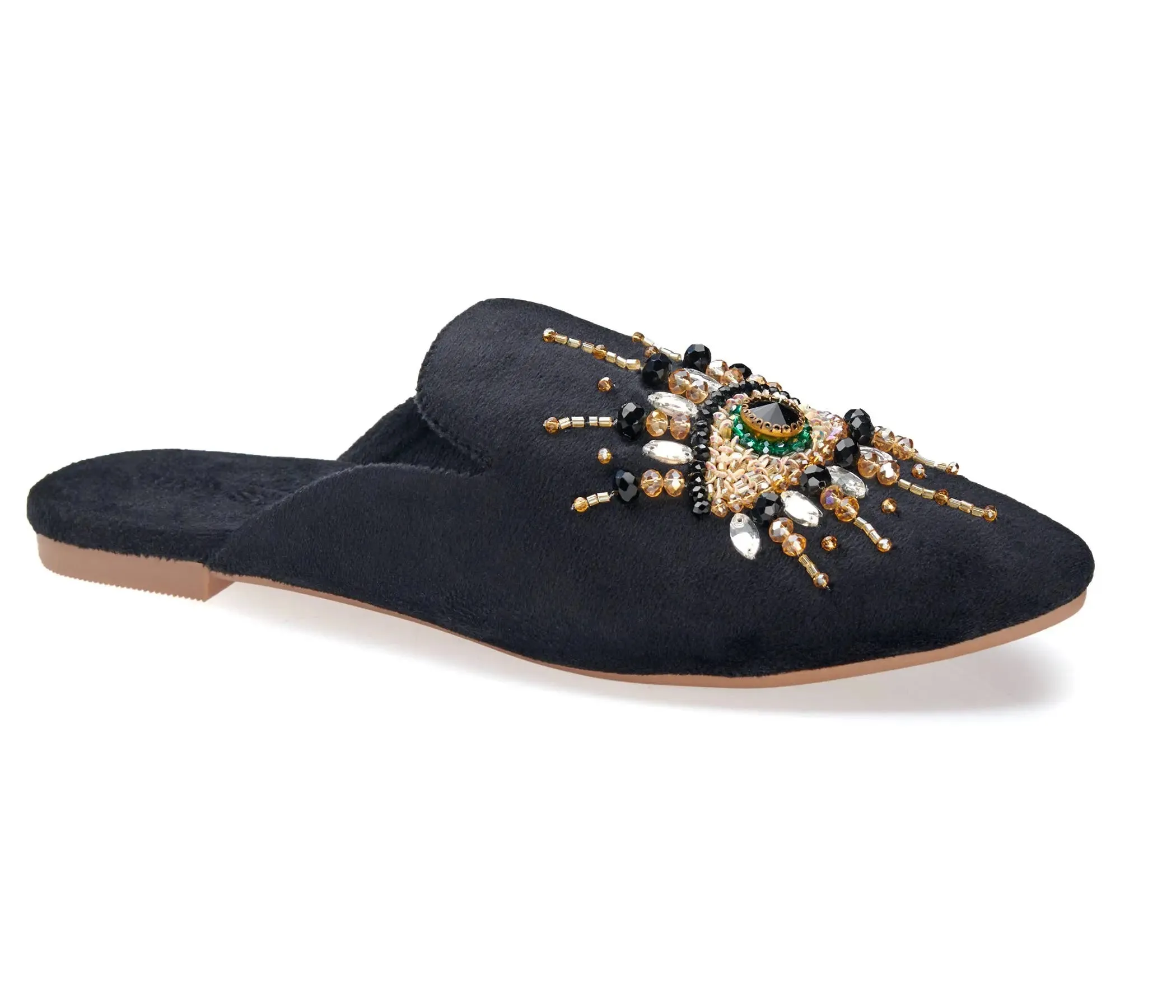 Pointed Toe Artisanal Good Eye Black Women's Mule Embroidery: 8