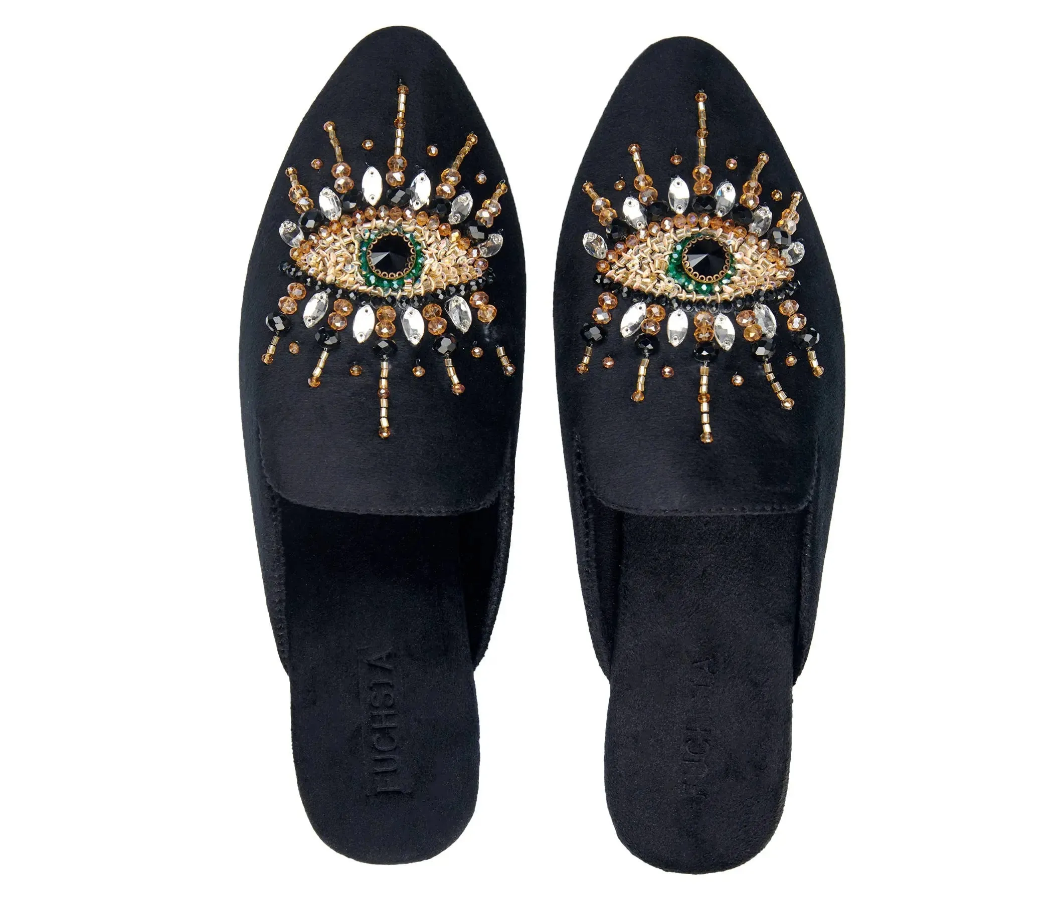 Pointed Toe Artisanal Good Eye Black Women's Mule Embroidery: 8