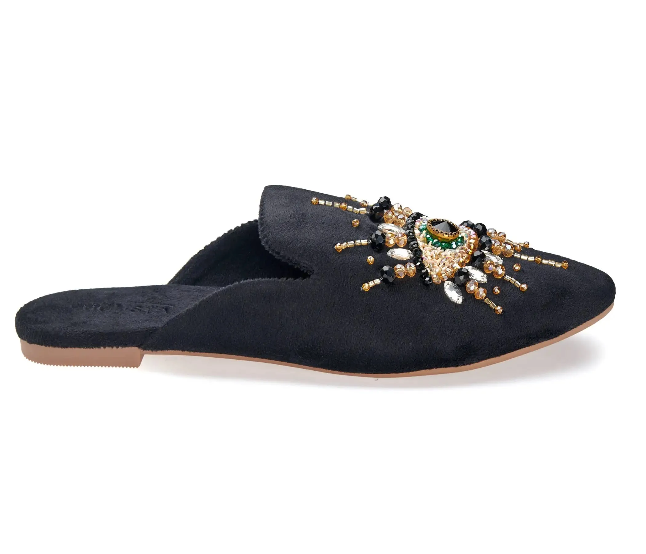 Pointed Toe Artisanal Good Eye Black Women's Mule Embroidery: 8