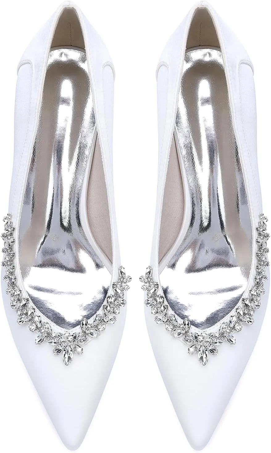 Pointed Toe Chunky Heels for Women Slip on Comfortable Dress Shoes Satin Rhinestones Pumps Sandals for Prom, Work, Wedding