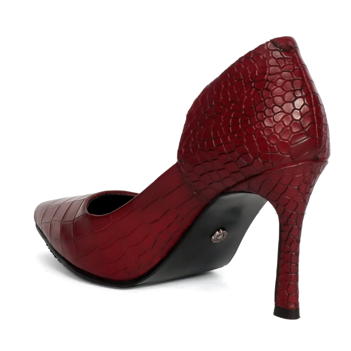 Pointed Toe Croco Textured Chic Wine Sleek Stiletto Ladies Pencil Heel By Brune & Bareskin