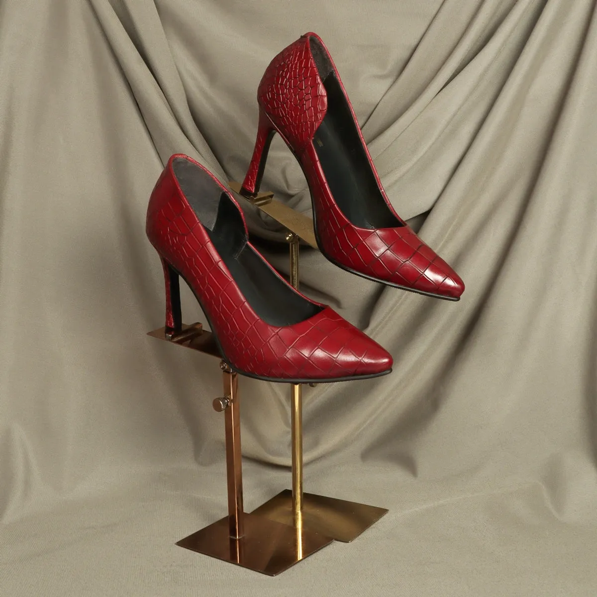 Pointed Toe Croco Textured Chic Wine Sleek Stiletto Ladies Pencil Heel By Brune & Bareskin