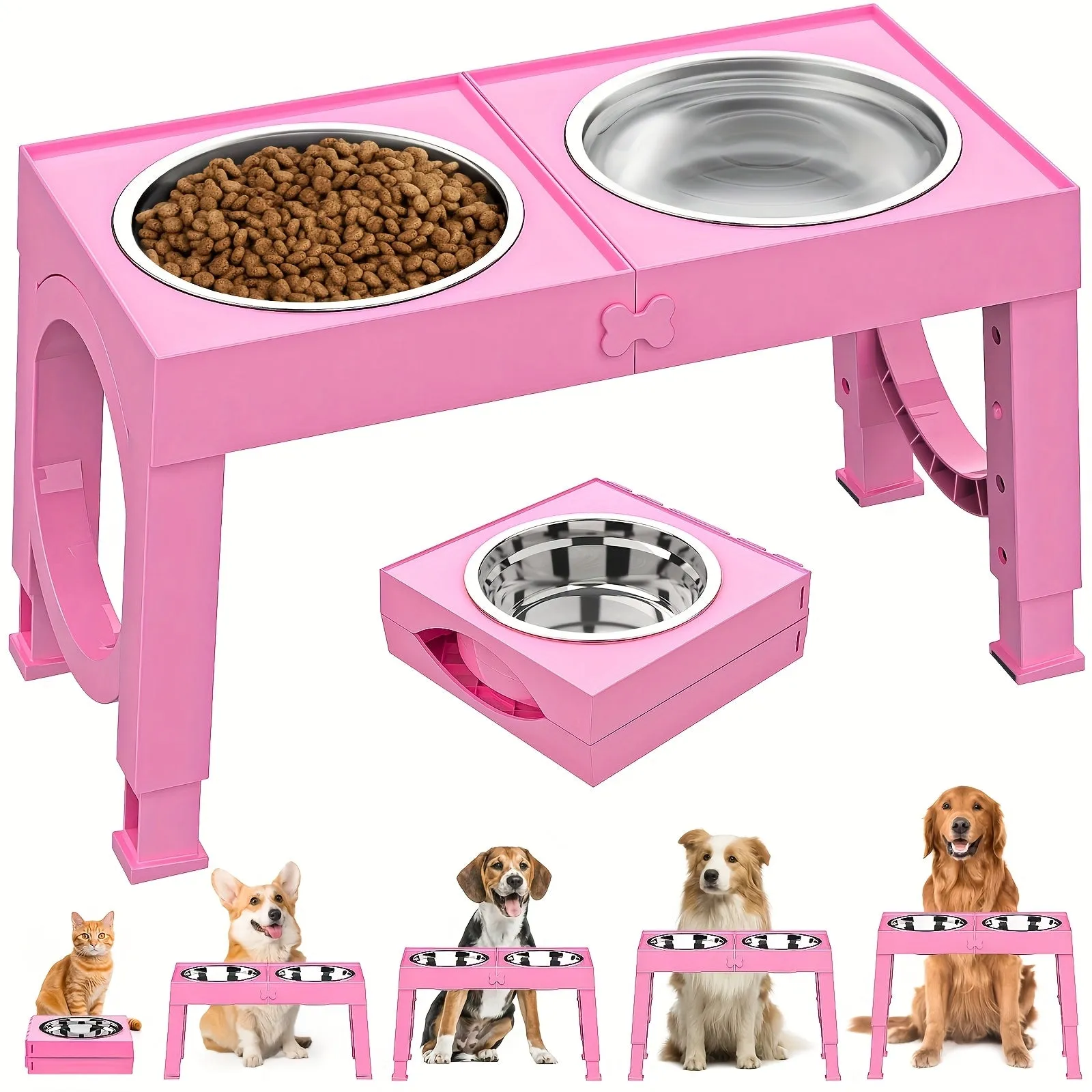 Portable Non-Slip Elevated Dog Bowls Set With 2 Bowls