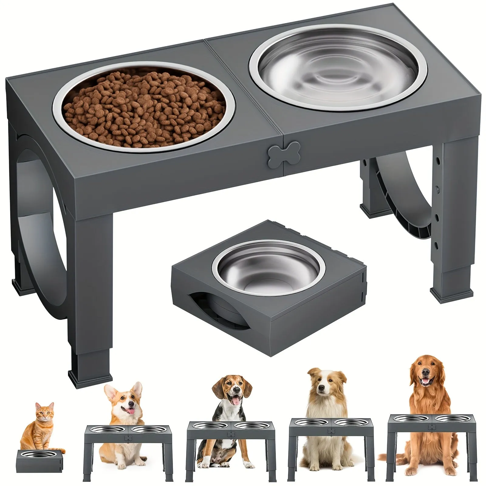 Portable Non-Slip Elevated Dog Bowls Set With 2 Bowls
