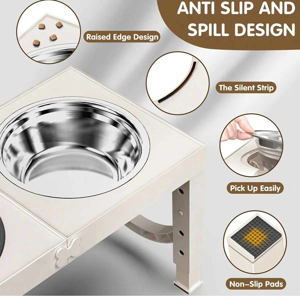Portable Non-Slip Elevated Dog Bowls Set With 2 Bowls