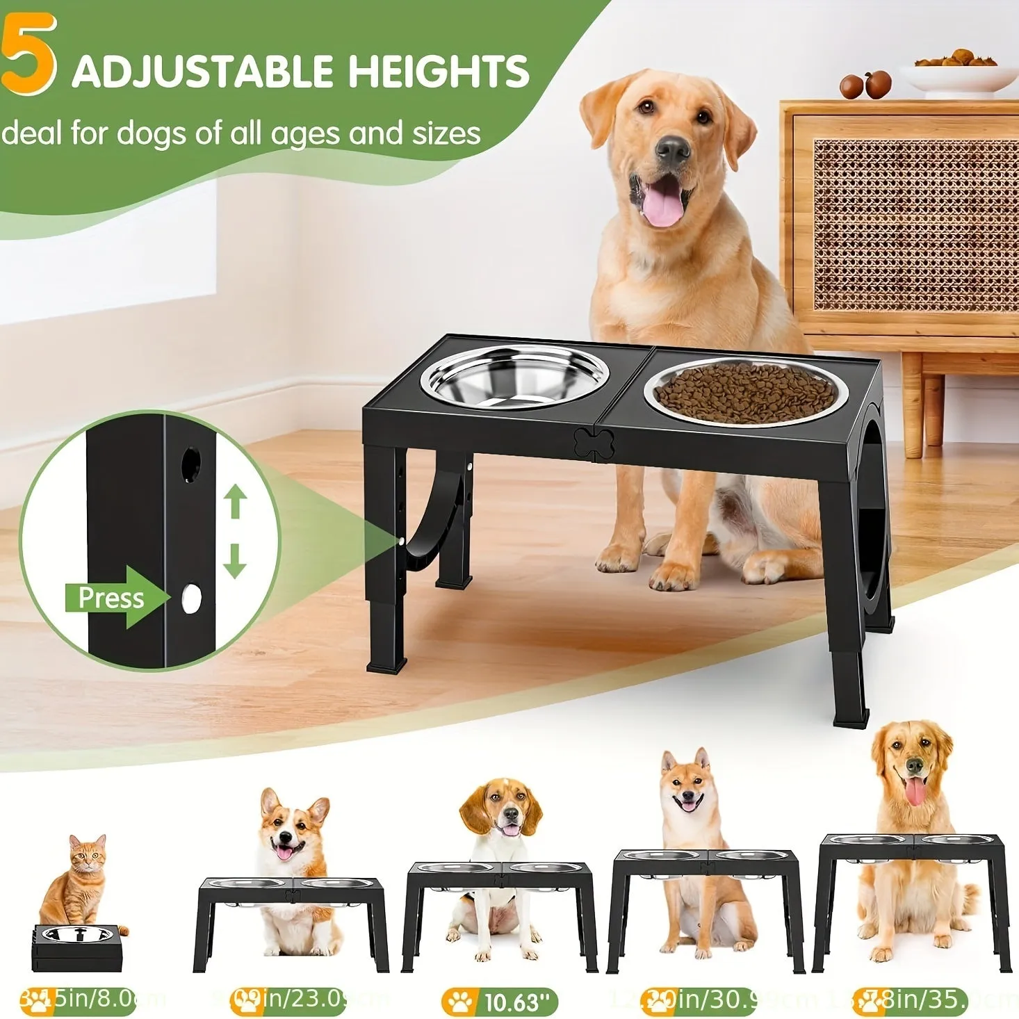 Portable Non-Slip Elevated Dog Bowls Set With 2 Bowls