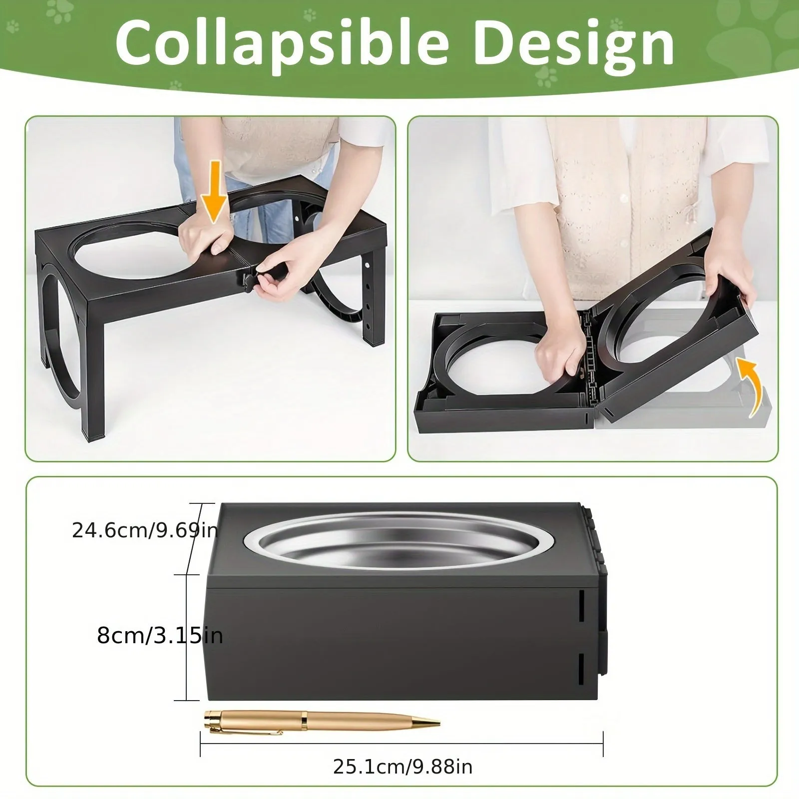 Portable Non-Slip Elevated Dog Bowls Set With 2 Bowls
