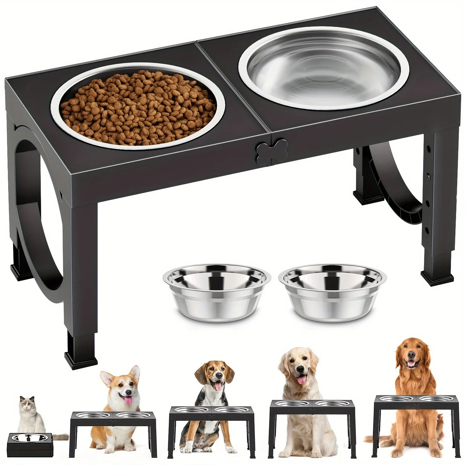 Portable Non-Slip Elevated Dog Bowls Set With 2 Bowls