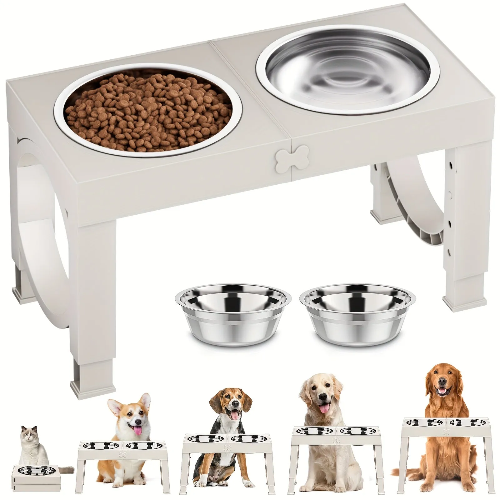 Portable Non-Slip Elevated Dog Bowls Set With 2 Bowls