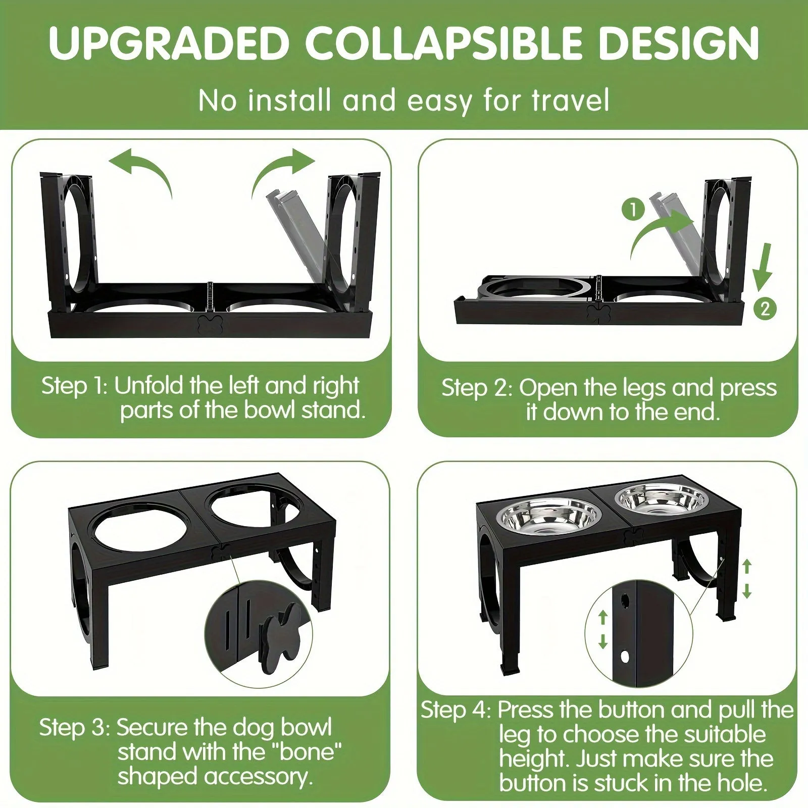 Portable Non-Slip Elevated Dog Bowls Set With 2 Bowls