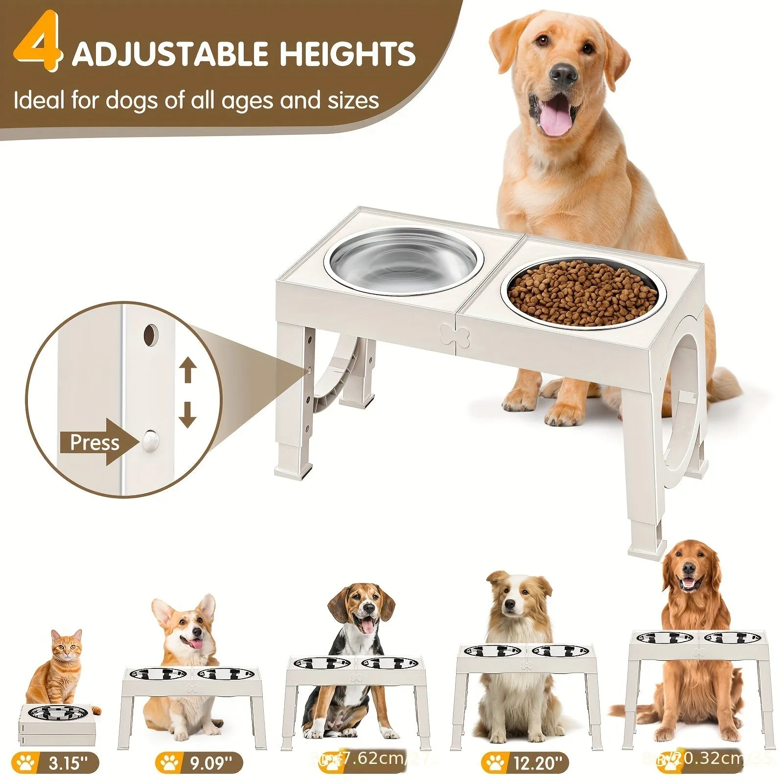 Portable Non-Slip Elevated Dog Bowls Set With 2 Bowls