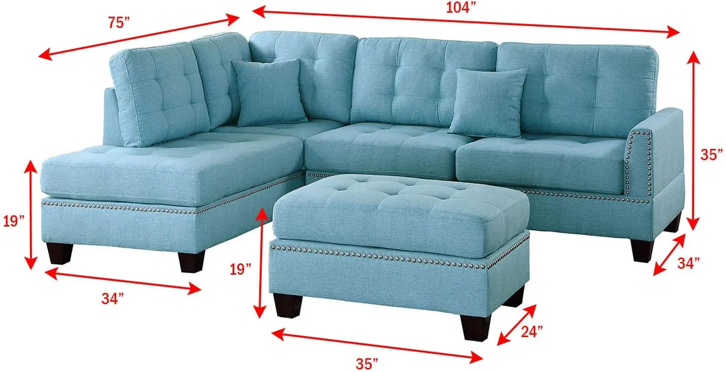 Poundex PDEX- Sofas, Light Blue