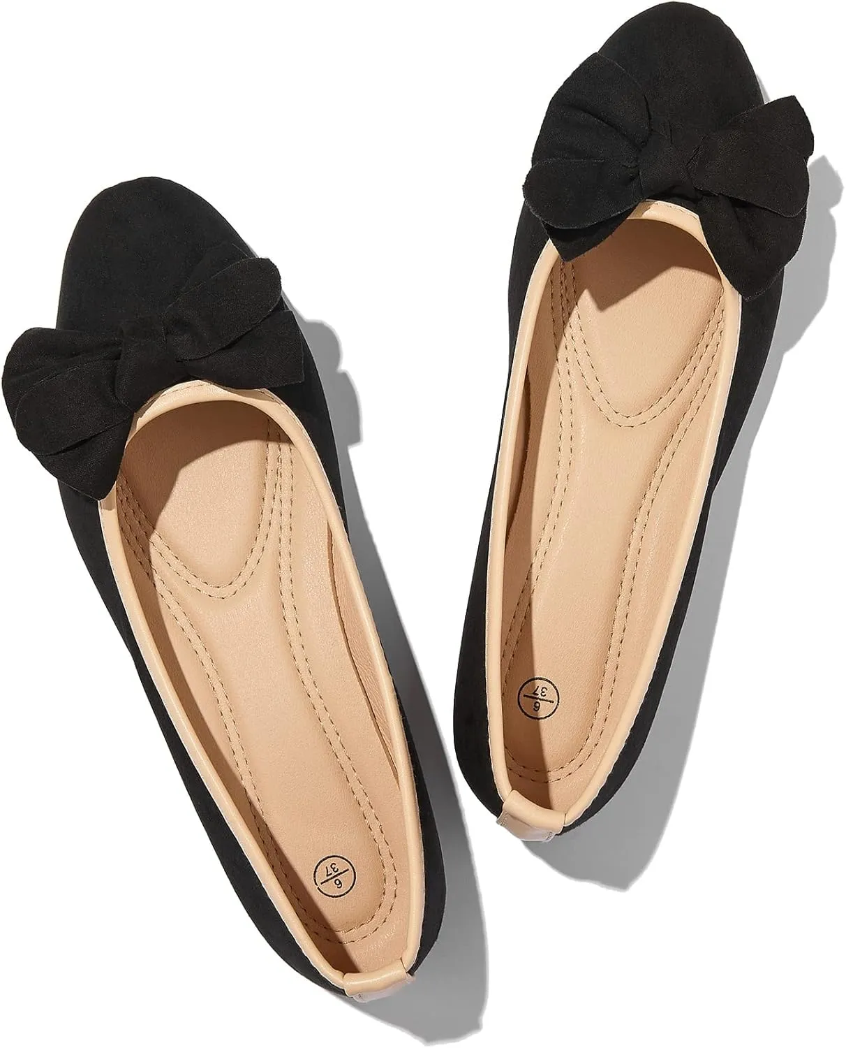 POVOGER Women's Flats Dress Shoes for Women Black Flats Slip on Elegant Bow Ballet Flats Low Heel Comfortable