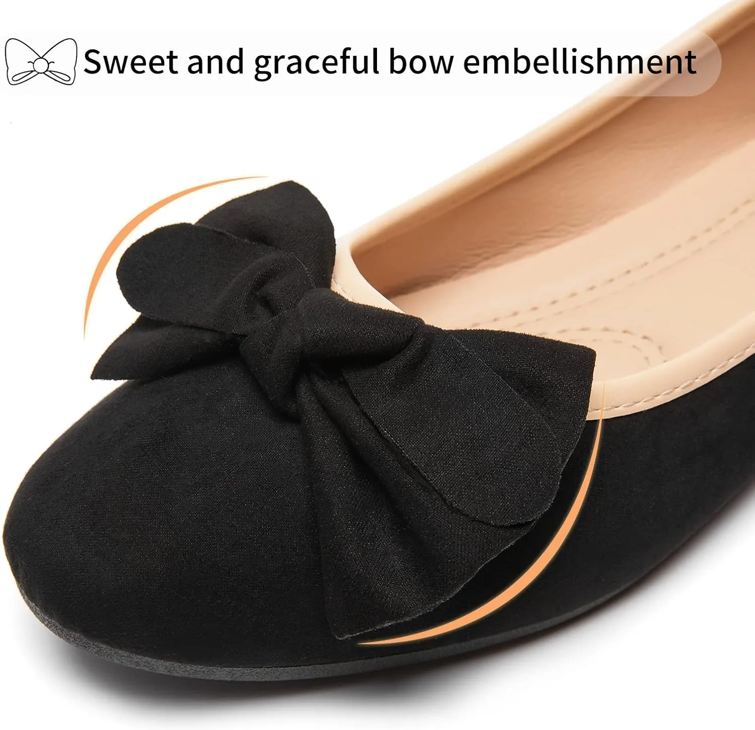 POVOGER Women's Flats Dress Shoes for Women Black Flats Slip on Elegant Bow Ballet Flats Low Heel Comfortable
