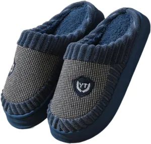 Premium Comfort Houndstooth Thermal Closed Back Non Slip Men's Fuzzy House Slippers Inddor Soft Warm Furry Shoes