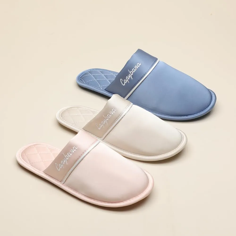 Premium Luxury Silk Satin All Seasons Comfort Silent Sole Women's House Slippers Non Slip Indoor Soft Home Slip On Shoes