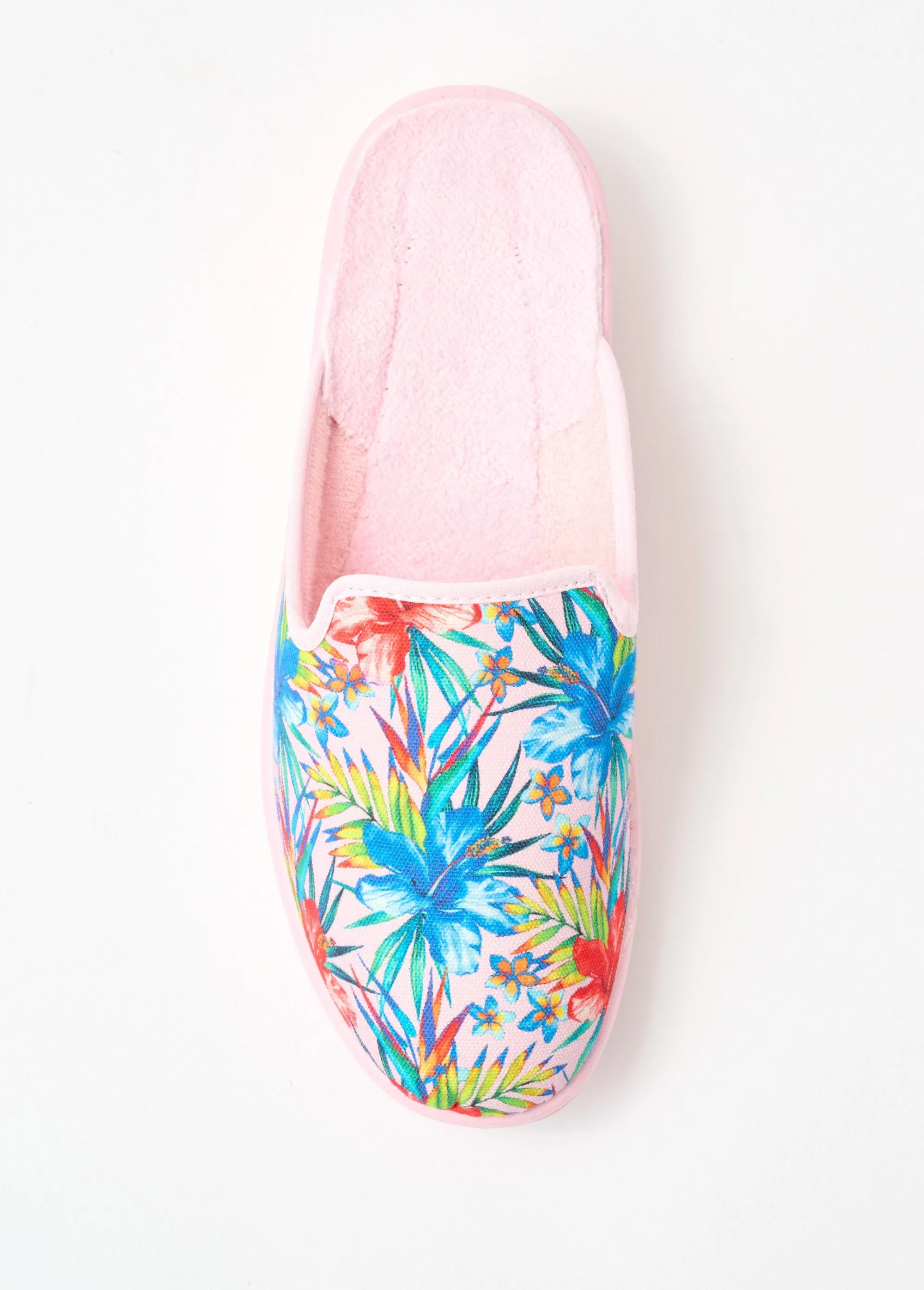 Printed comfort width mule slippers