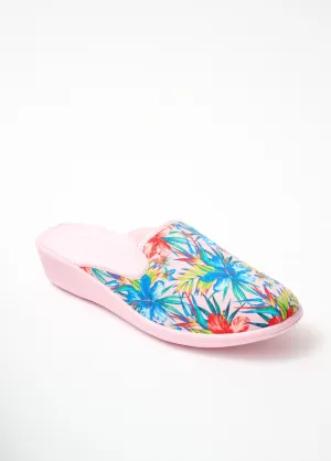Printed comfort width mule slippers