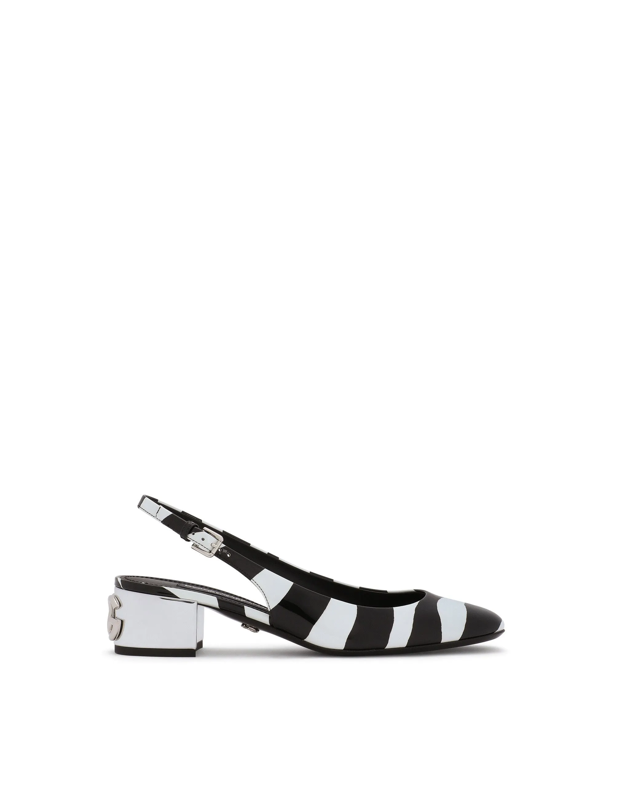 Printed patent leather slingbacks with DG Karol heel