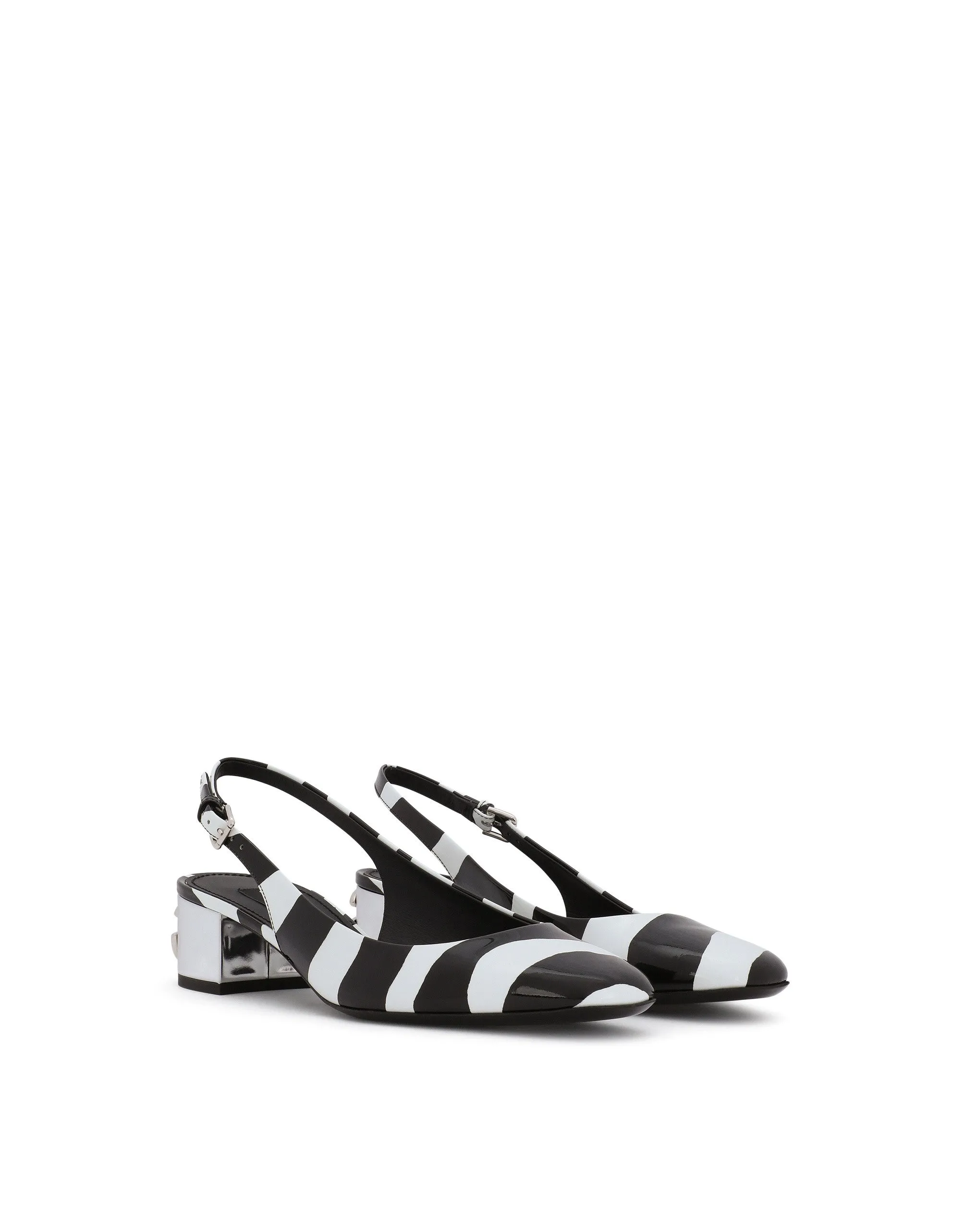 Printed patent leather slingbacks with DG Karol heel
